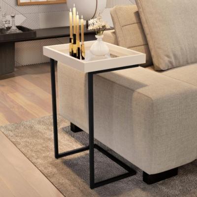 Mesa De Apoio Lateral Sala De Estar 4876 Perola Pé De Ferro Preto