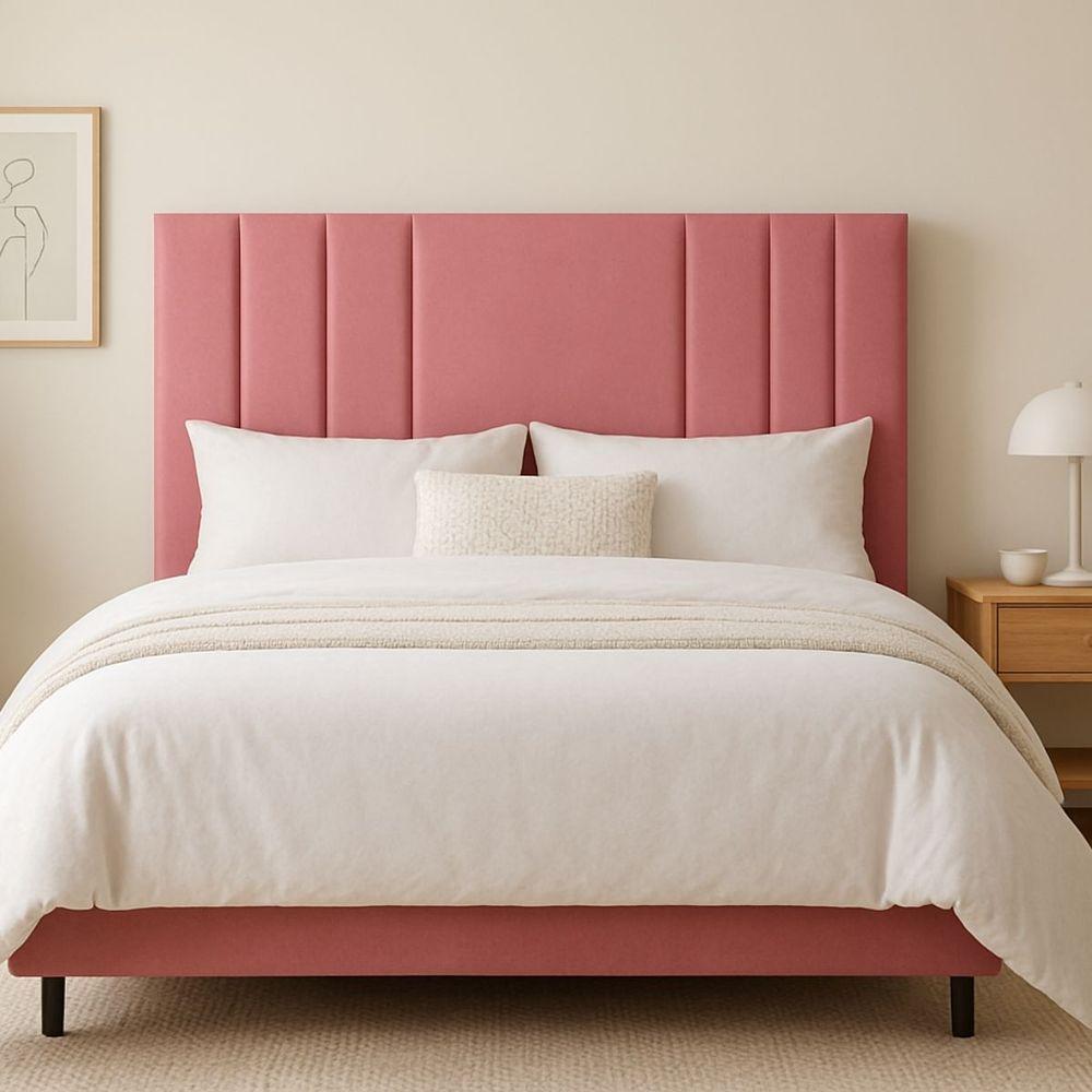 Cabeceira Queen Estofada Cama Box 160 Cm Moderna Veludo Frame Rosa - 2