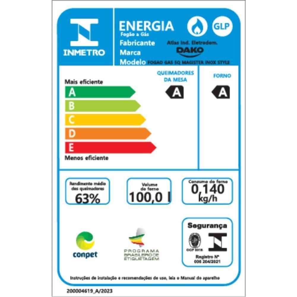 Fogão 5 Bocas Dako Magister Style Espelhado Com Mesa Inox Preto Bivolt - 3