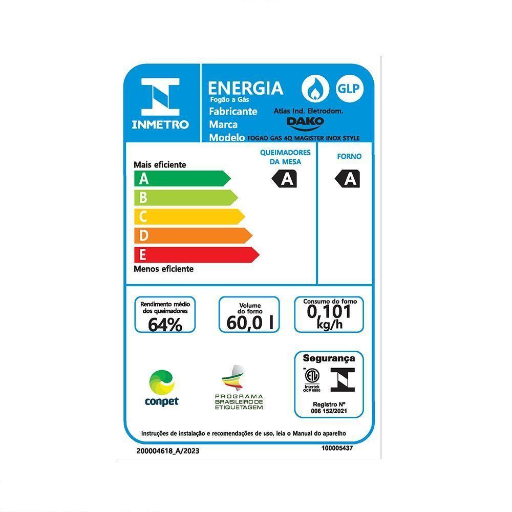 Fogão 4 Bocas Dako Magister Style Mesa Inox Espelhado Preto Bivolt - 8