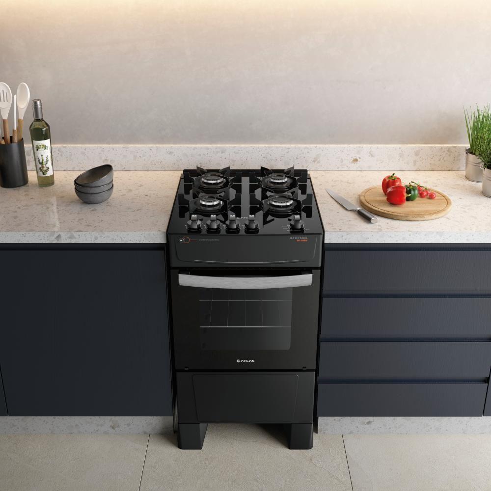 Fogão 4 Bocas Atlas Atenas Glass Mesa de Vidro Preto Bivolt - 5