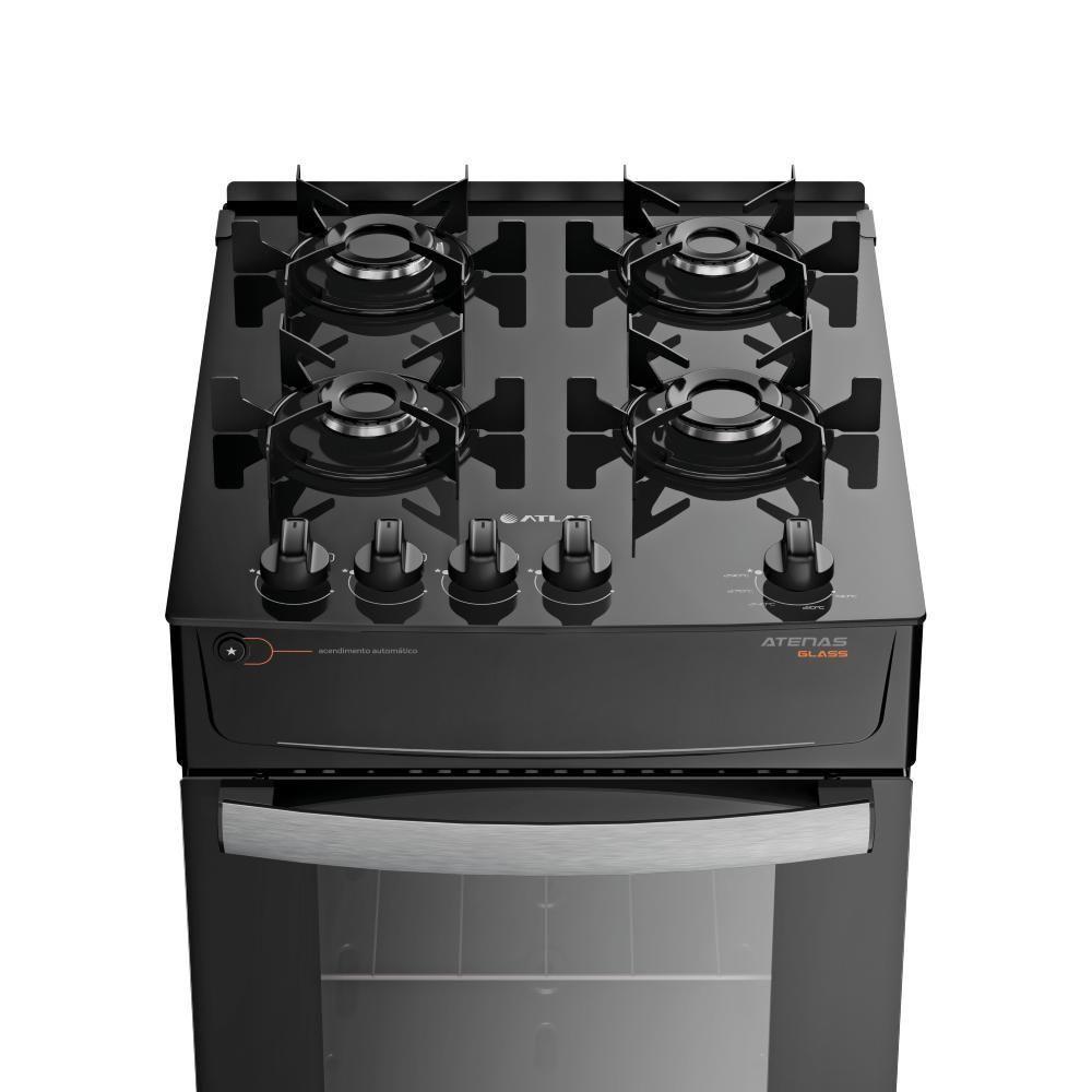 Fogão 4 Bocas Atlas Atenas Glass Mesa de Vidro Preto Bivolt - 6