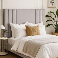 Cabeceira Linho Solteiro 90 Cm Cama Box Frame Estofada Cinza Claro - 1