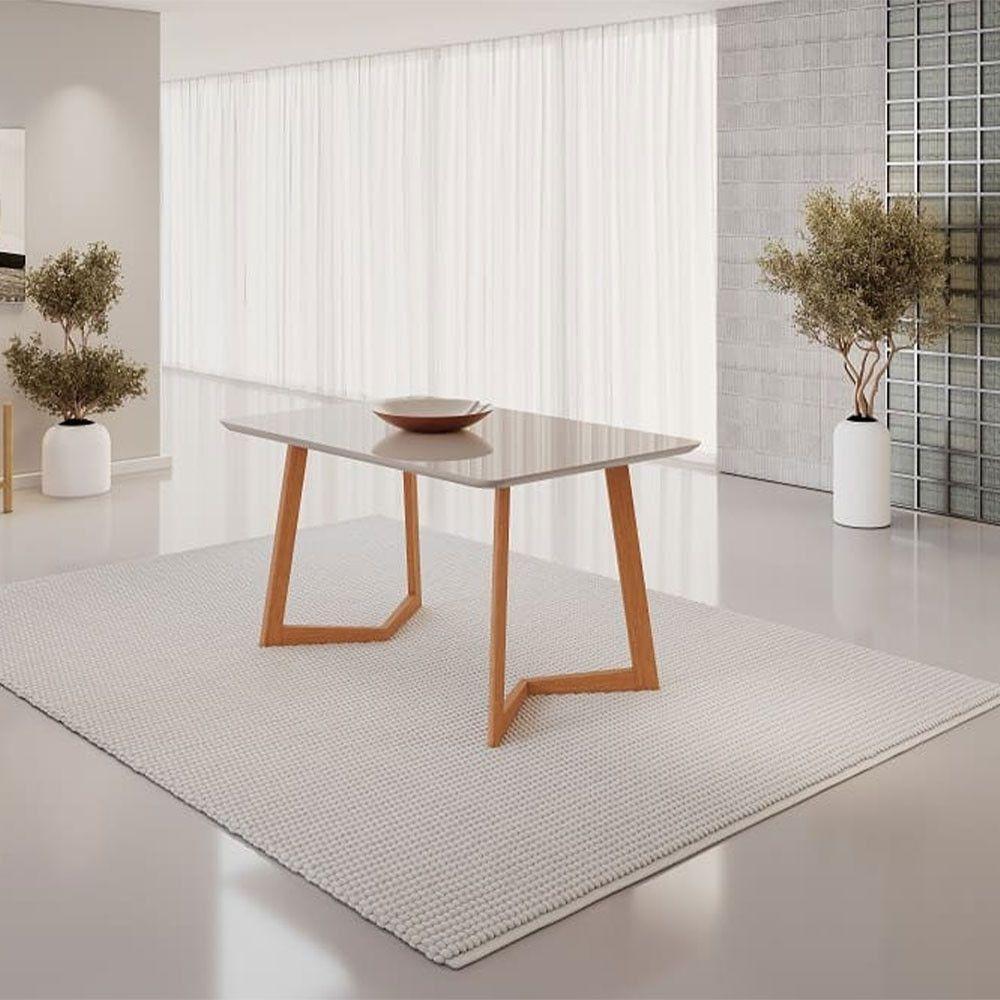 Mesa Jantar Fineza Tampo 120x80cm Com Vidro Pés Madeira Jcm Off White - 2