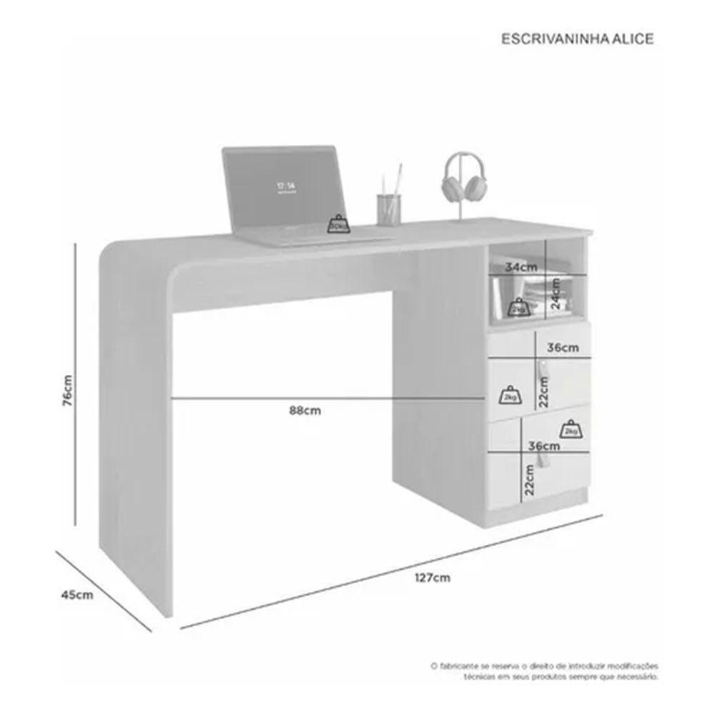 Escrivaninha Escritório Alice 2 Gavetas Puxador Em Couro Jcm Cinamomo Off - 3