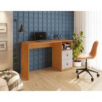 Escrivaninha Escritório Alice 2 Gavetas Puxador Em Couro Jcm Cinamomo Off - 2