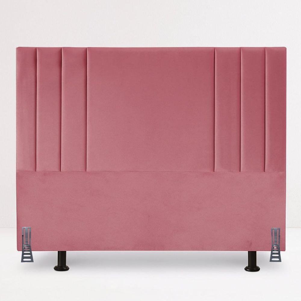 Cabeceira Casal Estofada Cama Box Moderna 140 Cm Veludo Frame Rosa - 1
