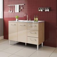 Balcão Vitória Para Pia De 1,20 2 Portas 3 Gavetas Amêndoa Off - 1