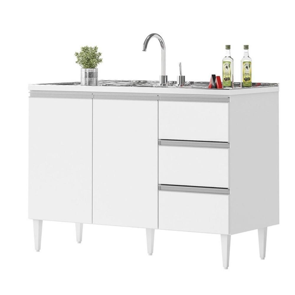 Balcão Salvador 1,20 Mt 3 Gavetas 2 Portas 100% Mdf Branco - 1