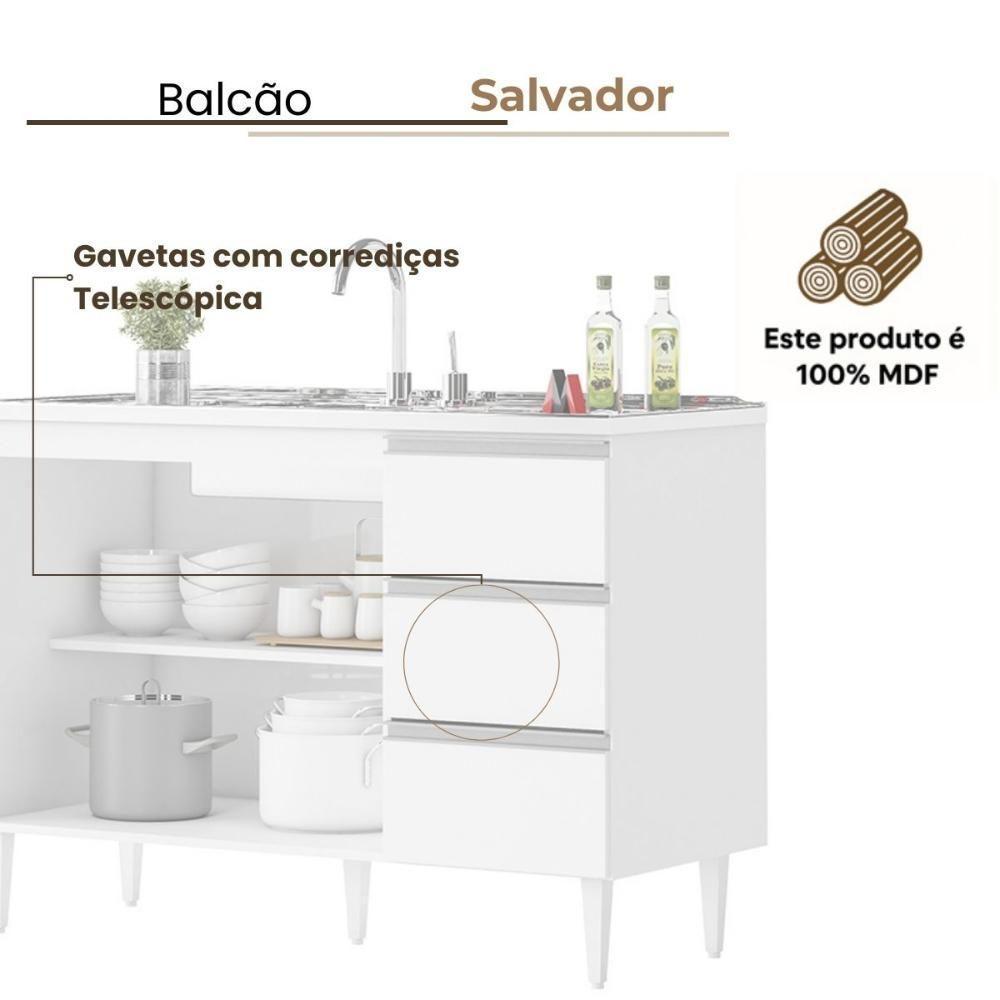 Balcão Salvador 1,20 Mt 3 Gavetas 2 Portas 100% Mdf Branco - 3