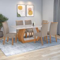 Conjunto Sala De Jantar Mesa Easy Tower 170x90cm Mdf/vidro Com 6 Cadeiras Confort Suede Bege Amendoa/off White - 1