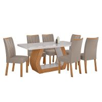 Conjunto Sala De Jantar Mesa Easy Tower 170x90cm Mdf/vidro Com 6 Cadeiras Confort Suede Bege Amendoa/off White - 2