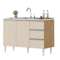 Balcão Salvador 1,20 Mt 3 Gavetas 2 Portas 100% Mdf Amêndoa Off - 1