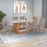Conjunto Sala De Jantar Mesa Easy Tower 170x90cm Mdf/vidro Com 6 Cadeira Armoni Suede Bege Amendoa/off White - 1