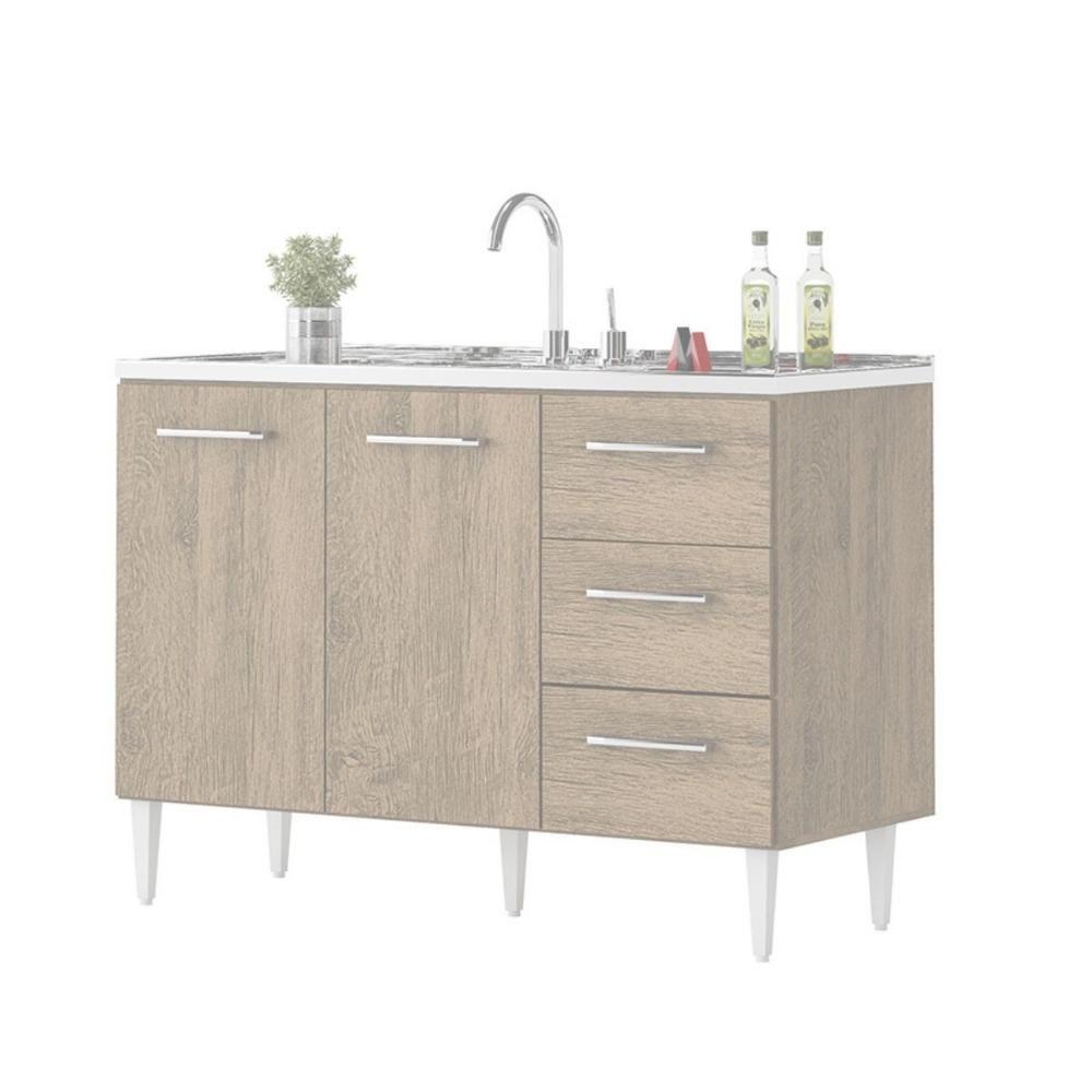 Balcão Vitória Para Pia De 1,20 2 Portas 3 Gavetas Castanho - 3