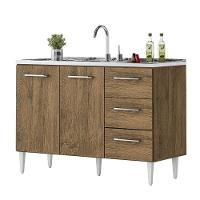 Balcão Vitória Para Pia De 1,20 2 Portas 3 Gavetas Castanho - 1