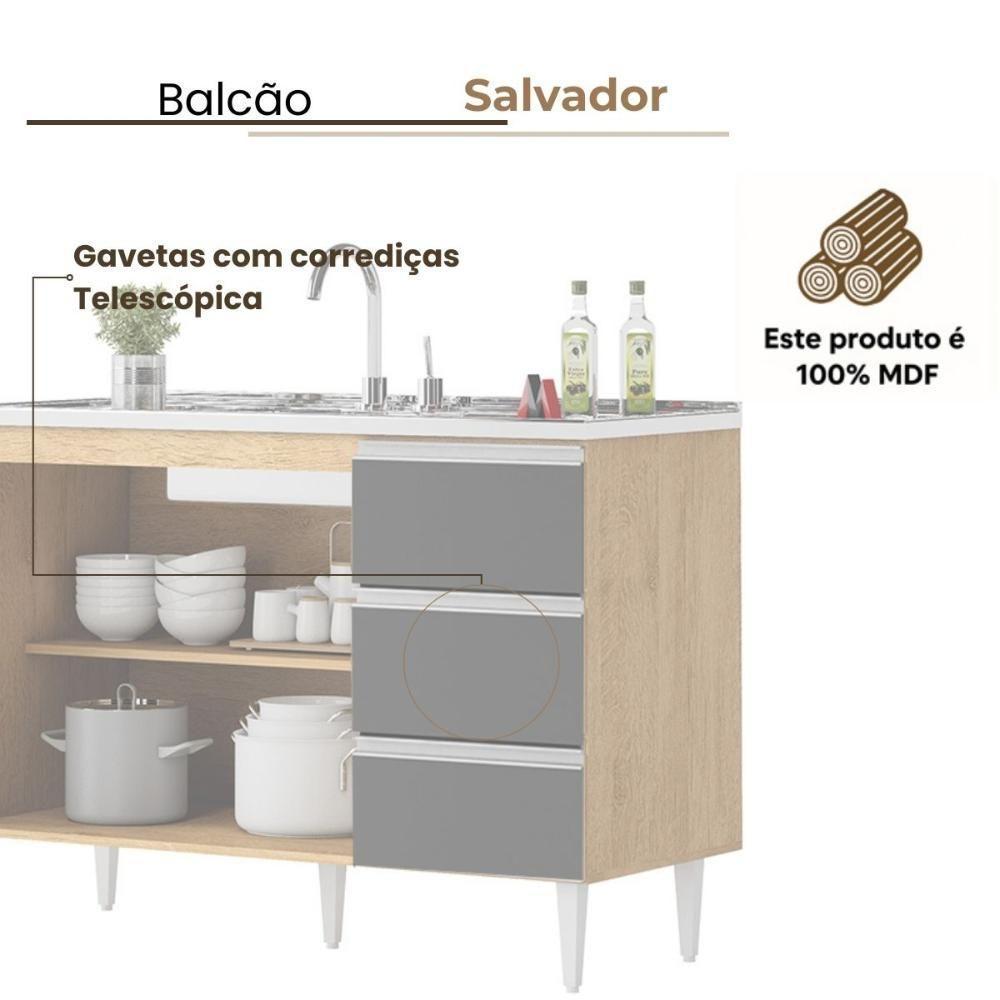 Balcão Salvador 1,20 Mt 3 Gavetas 2 Portas 100% Mdf Amêndoa Grafite - 3