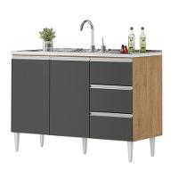 Balcão Salvador 1,20 Mt 3 Gavetas 2 Portas 100% Mdf Amêndoa Grafite - 1