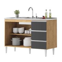 Balcão Salvador 1,20 Mt 3 Gavetas 2 Portas 100% Mdf Amêndoa Grafite - 2