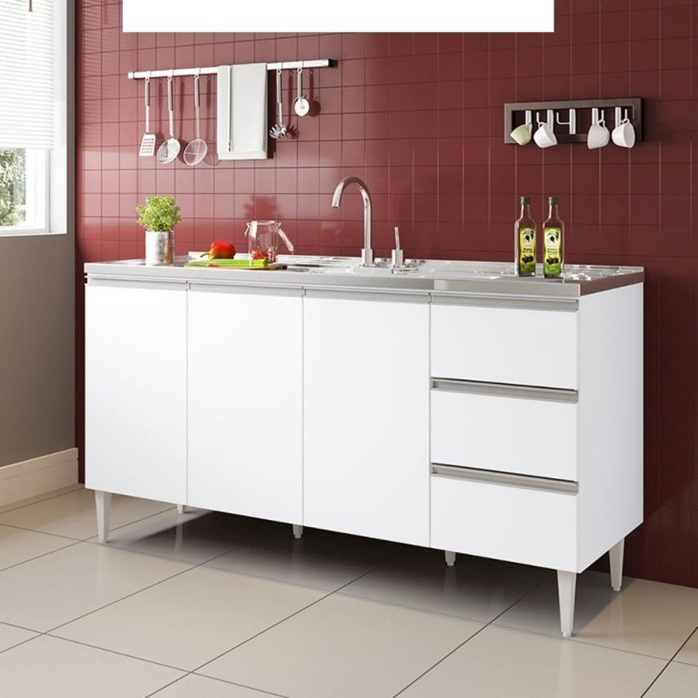 Balcão Recife 1,60 Mt - 3 Gavetas 3 Portas Branco - 1