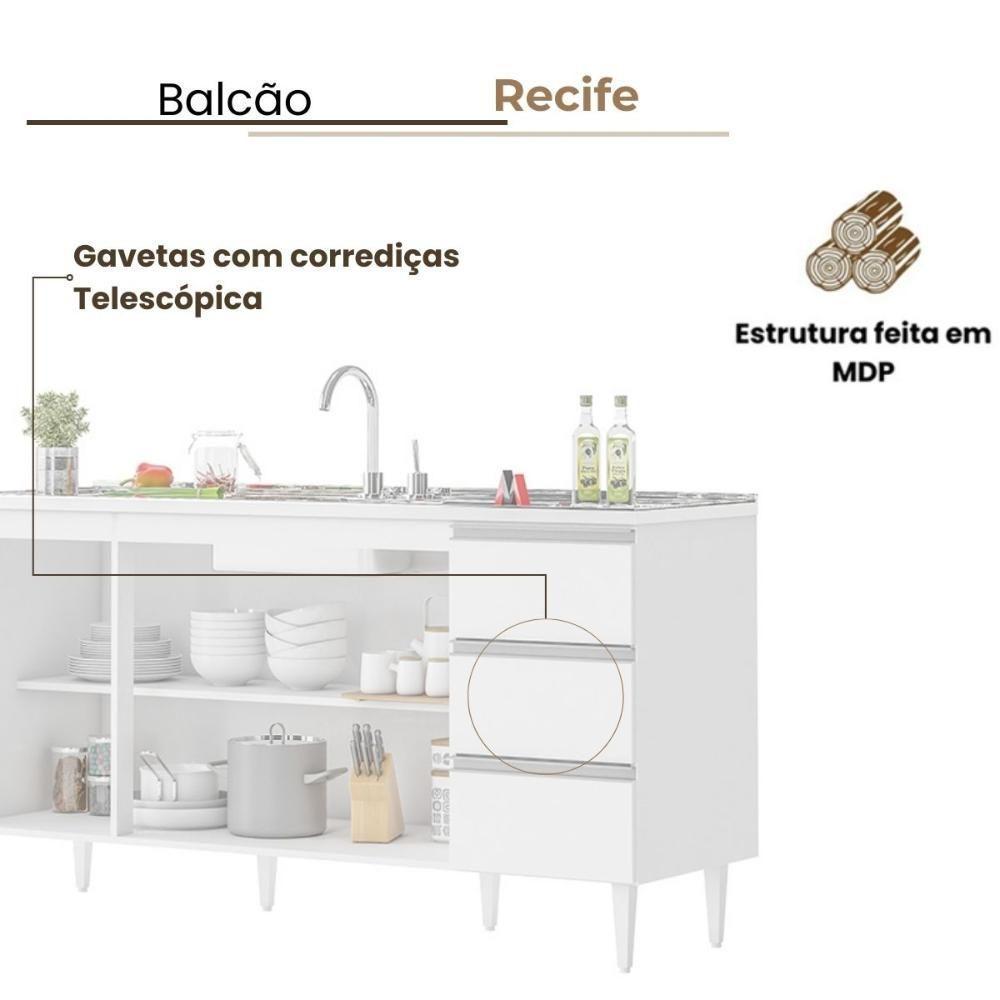 Balcão Recife 1,60 Mt - 3 Gavetas 3 Portas Branco - 3