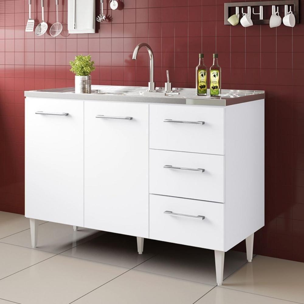 Balcão Vitória Para Pia De 1,20 2 Portas 3 Gavetas Branco - 1