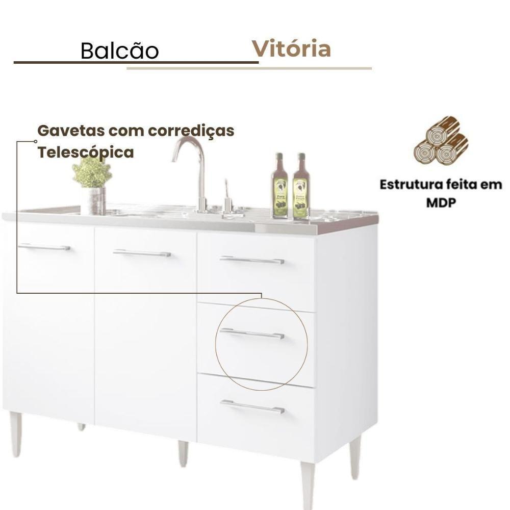 Balcão Vitória Para Pia De 1,20 2 Portas 3 Gavetas Branco - 3