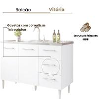 Balcão Vitória Para Pia De 1,20 2 Portas 3 Gavetas Branco - 3