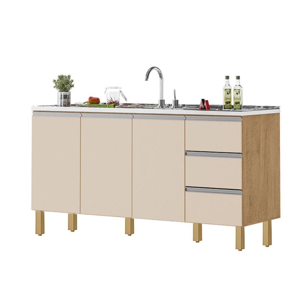 Balcão Recife 1,60 Mt - 3 Gavetas 3 Portas Amêndoa Off - 1