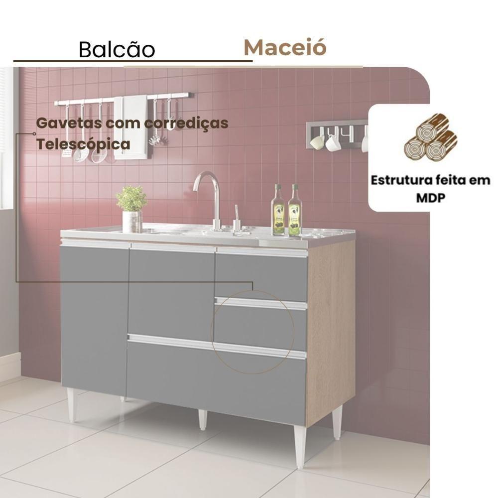 Balcão Maceió Para Pia 1,20 2 Portas Com Gavetão Amêndoa Grafite - 3