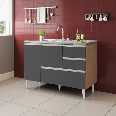 Balcão Maceió Para Pia 1,20 2 Portas Com Gavetão Amêndoa Grafite