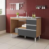 Balcão Maceió Para Pia 1,20 2 Portas Com Gavetão Amêndoa Grafite - 2