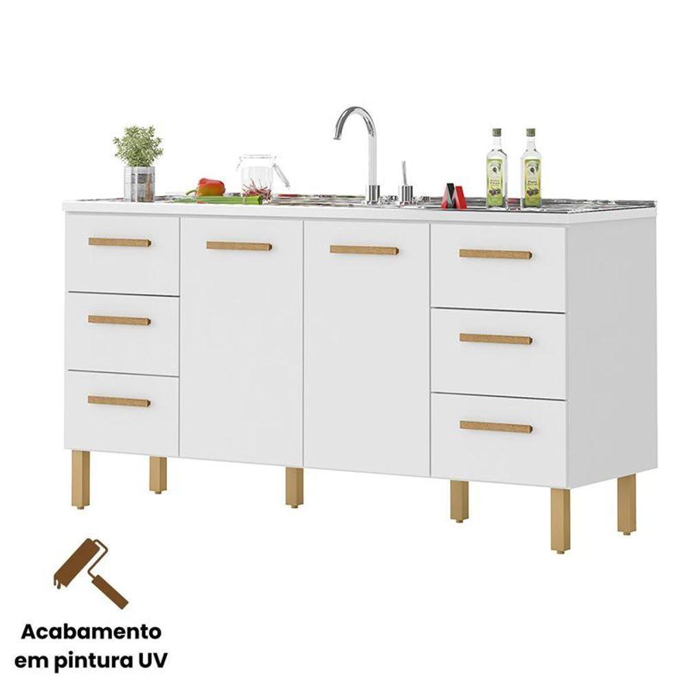 Balcão Belém Para Pia 1,60m Com Portas E Gavetas Branco - 2