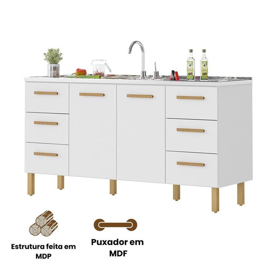 Balcão Belém Para Pia 1,60m Com Portas E Gavetas Branco - 3