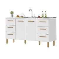 Balcão Belém Para Pia 1,60m Com Portas E Gavetas Branco - 1