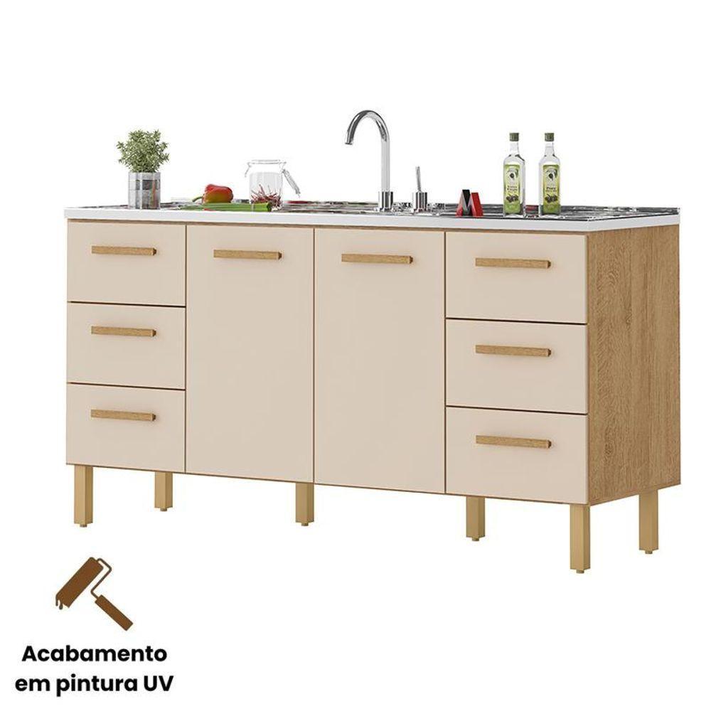 Balcão Belém Para Pia 1,60m Com Portas E Gavetas Amêndoa Off - 2