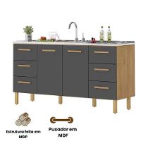 Balcão Belém Para Pia 1,60m Com Portas E Gavetas Amêndoa Grafite - 3
