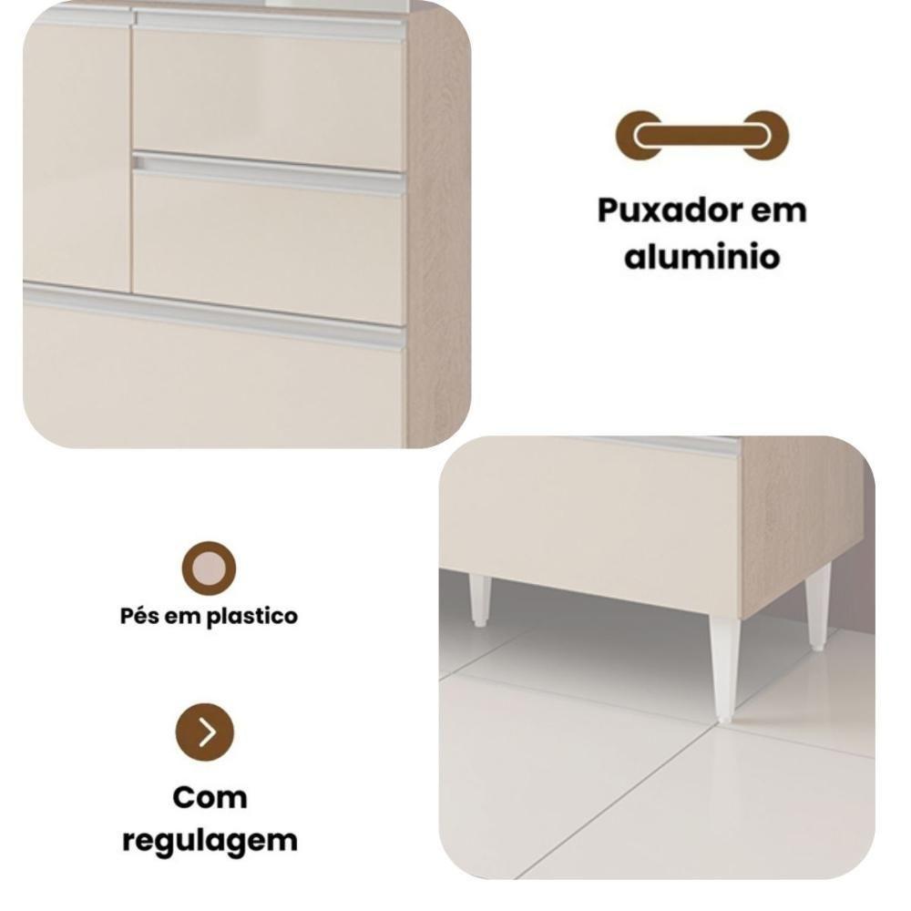 Balcão Maceió Para Pia 1,20 2 Portas Com Gavetão Amêndoa Off - 3