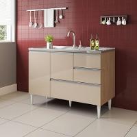 Balcão Maceió Para Pia 1,20 2 Portas Com Gavetão Amêndoa Off - 1