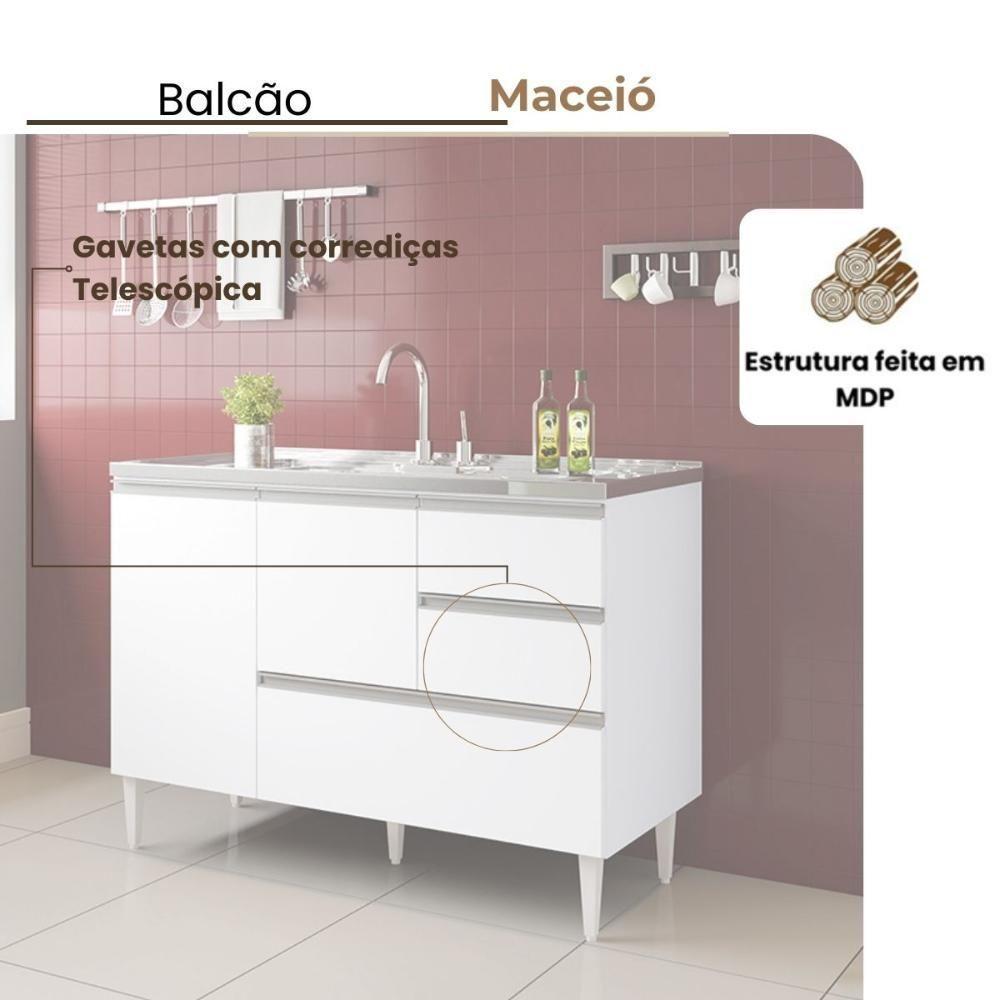 Balcão Maceió Para Pia 1,20 2 Portas Com Gavetão Branco - 3