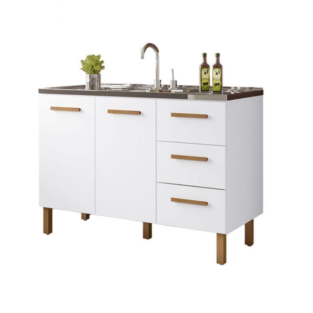 Balcão Fortaleza 3 Gavetas Para Pia 1,20 Mt Branco - 1