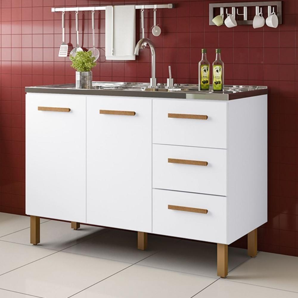 Balcão Fortaleza 3 Gavetas Para Pia 1,20 Mt Branco - 2