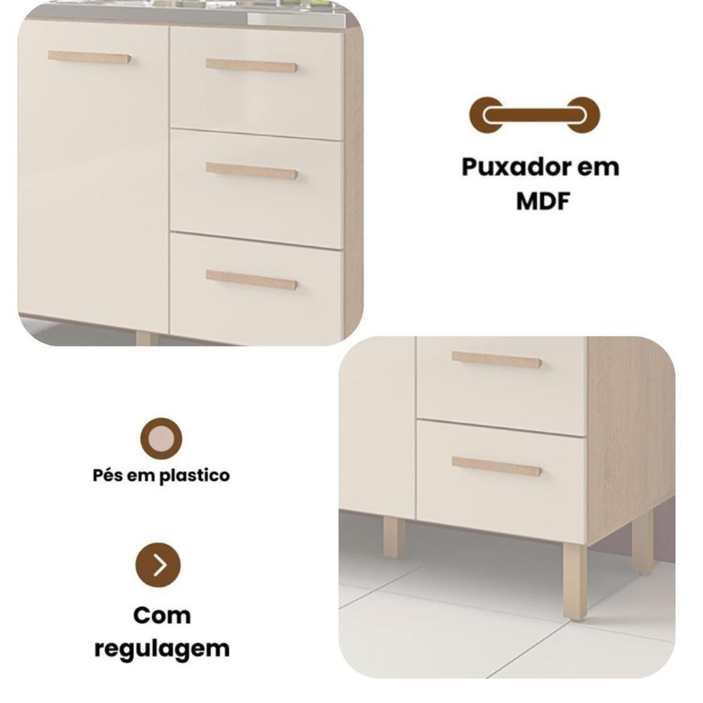 Balcão Fortaleza 3 Gavetas Para Pia 1,20 Mt Amêndoa Off - 3