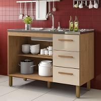 Balcão Fortaleza 3 Gavetas Para Pia 1,20 Mt Amêndoa Off - 2