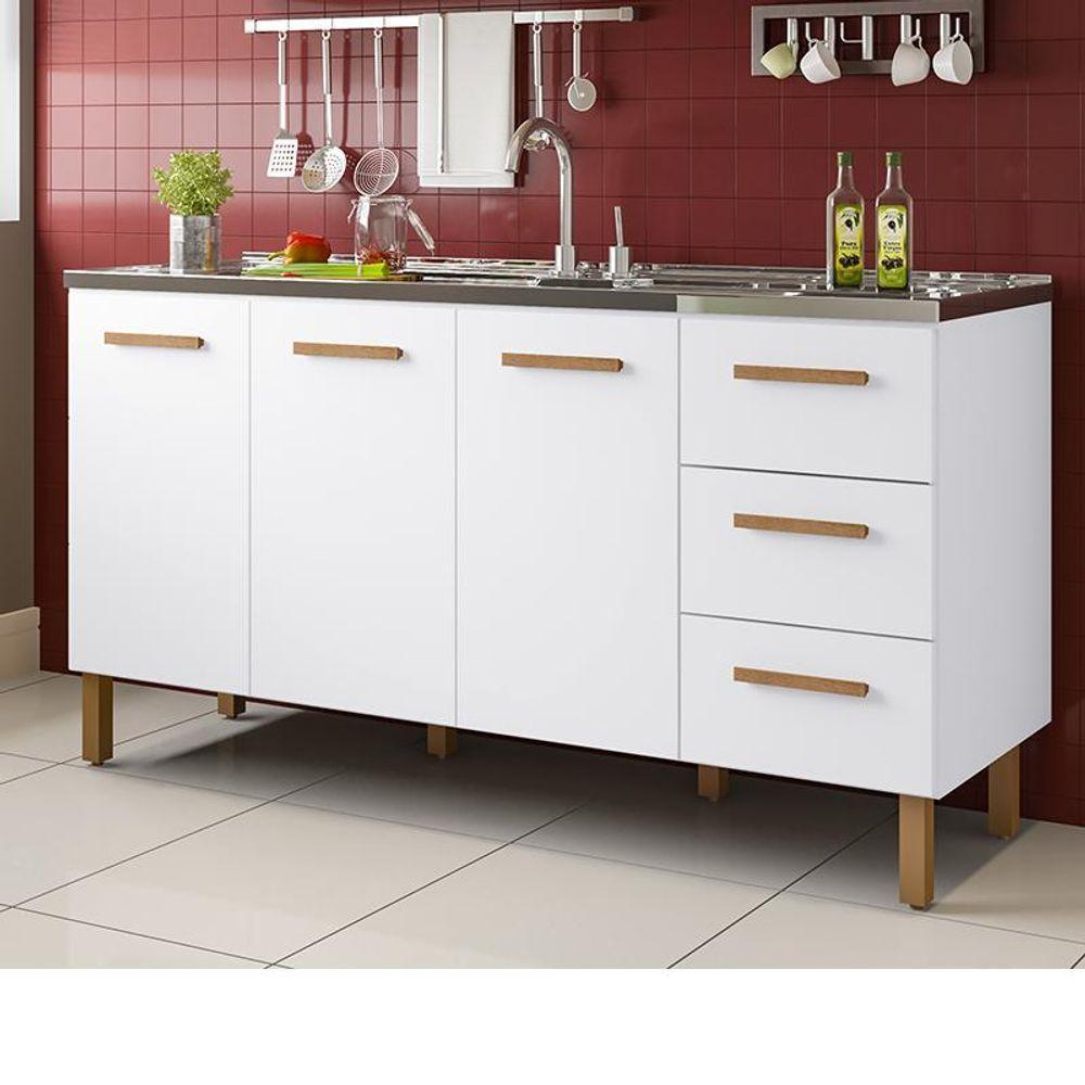 Balcão Fortaleza 3 Gavetas Para Pia 1,60 Mt Branco - 1