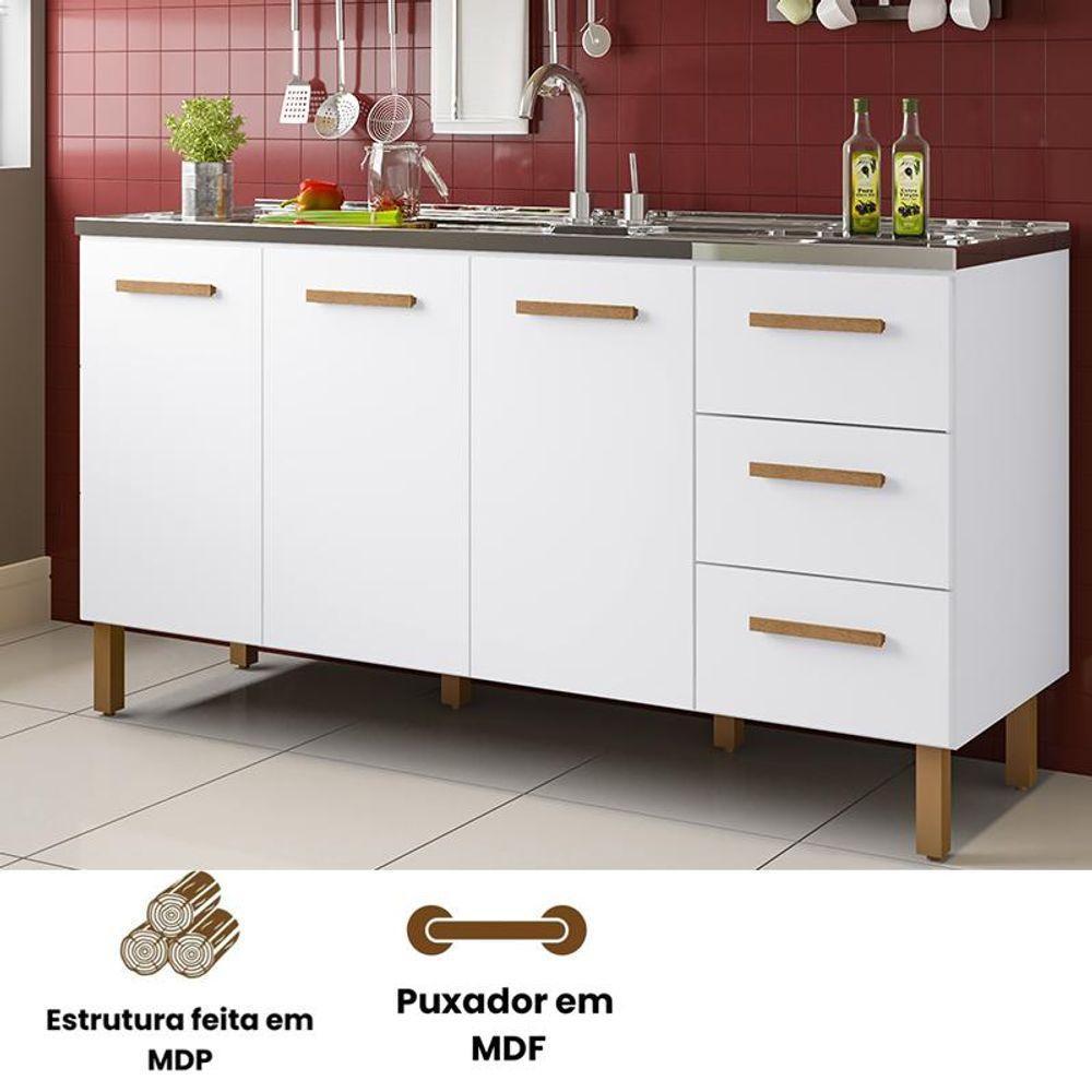 Balcão Fortaleza 3 Gavetas Para Pia 1,60 Mt Branco - 3