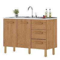 Balcão Fortaleza 3 Gavetas Para Pia 1,20 Mt Amêndoa - 1