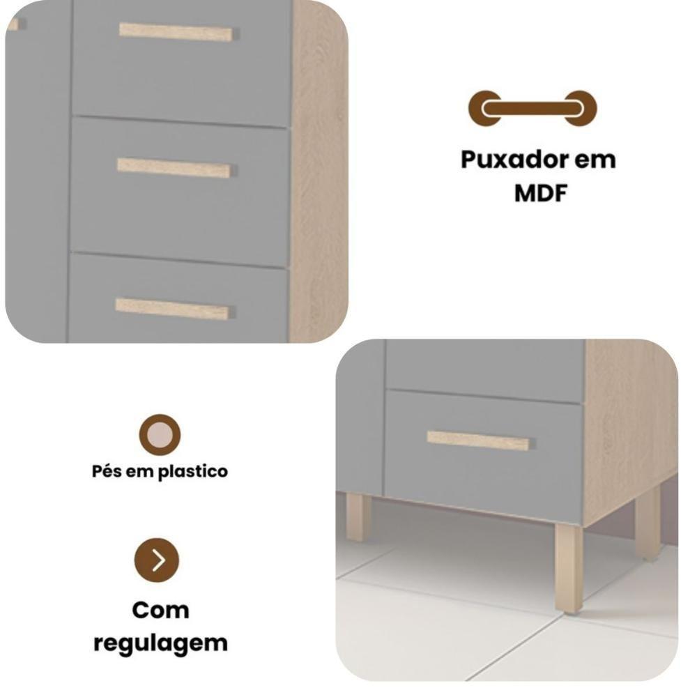 Balcão Fortaleza 3 Gavetas Para Pia 1,20 Mt Amêndoa Grafite - 3