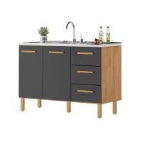 Balcão Fortaleza 3 Gavetas Para Pia 1,20 Mt Amêndoa Grafite - 1