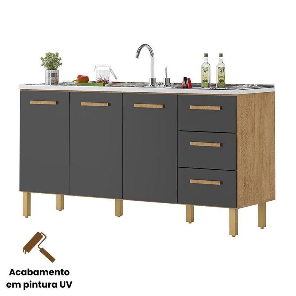 Balcão Fortaleza 3 Gavetas Para Pia 1,60 Mt Amêndoa Grafite - 3